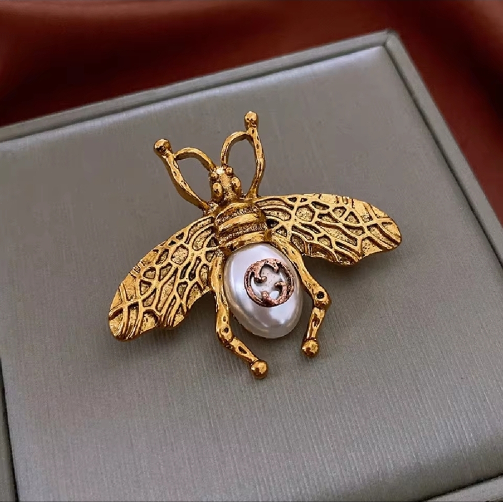 Gold Insect Brooch with Pearl Detail - Picture 3 of 7